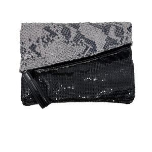 Big Buddha Black Gray Sequin Snake Print Clutch Envelope Purse Bag Tassel Zip